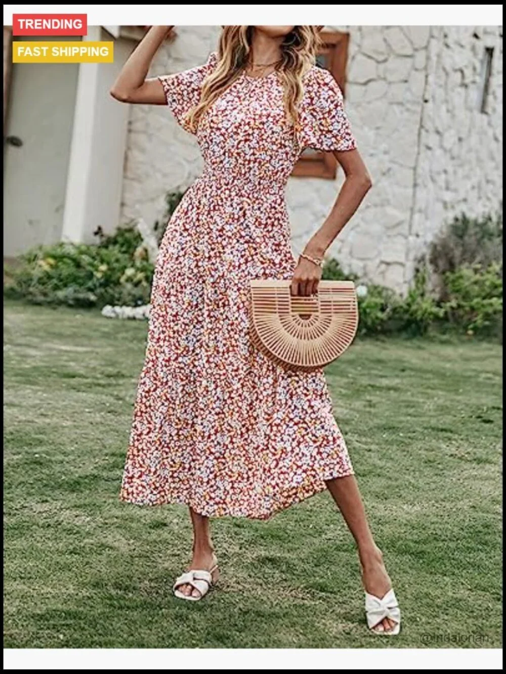 Polyester Elastane Flutter Sleeve Smocked Waist Tiered Maxi Dress